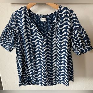 Madewell |Women’s Boho Geometric Cotton Blouse in Navy & White, Size XS•••